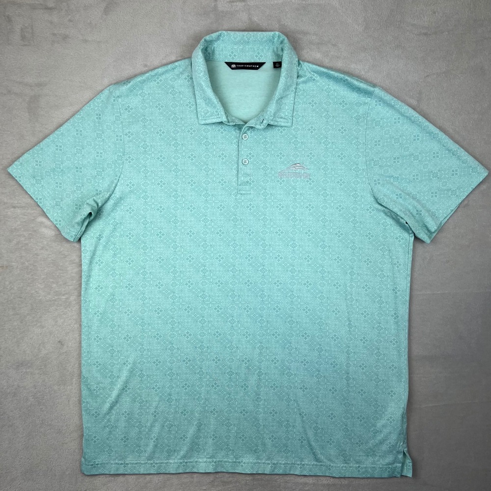 TravisMathew Mens XXL Mint Green Geometric Reflection Bay Golf Polo Shirt XXL